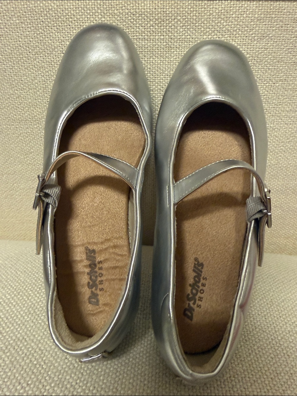 Dr. Scholl's Metallic Silver Mary Jane Flats. New without tags